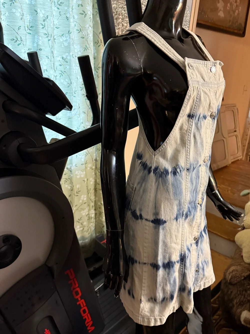 GAP Blue and White Tie-Dye Denim Overall Mini Dress